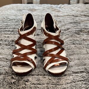 Naughty Monkey White and Brown Crisscross Sandals